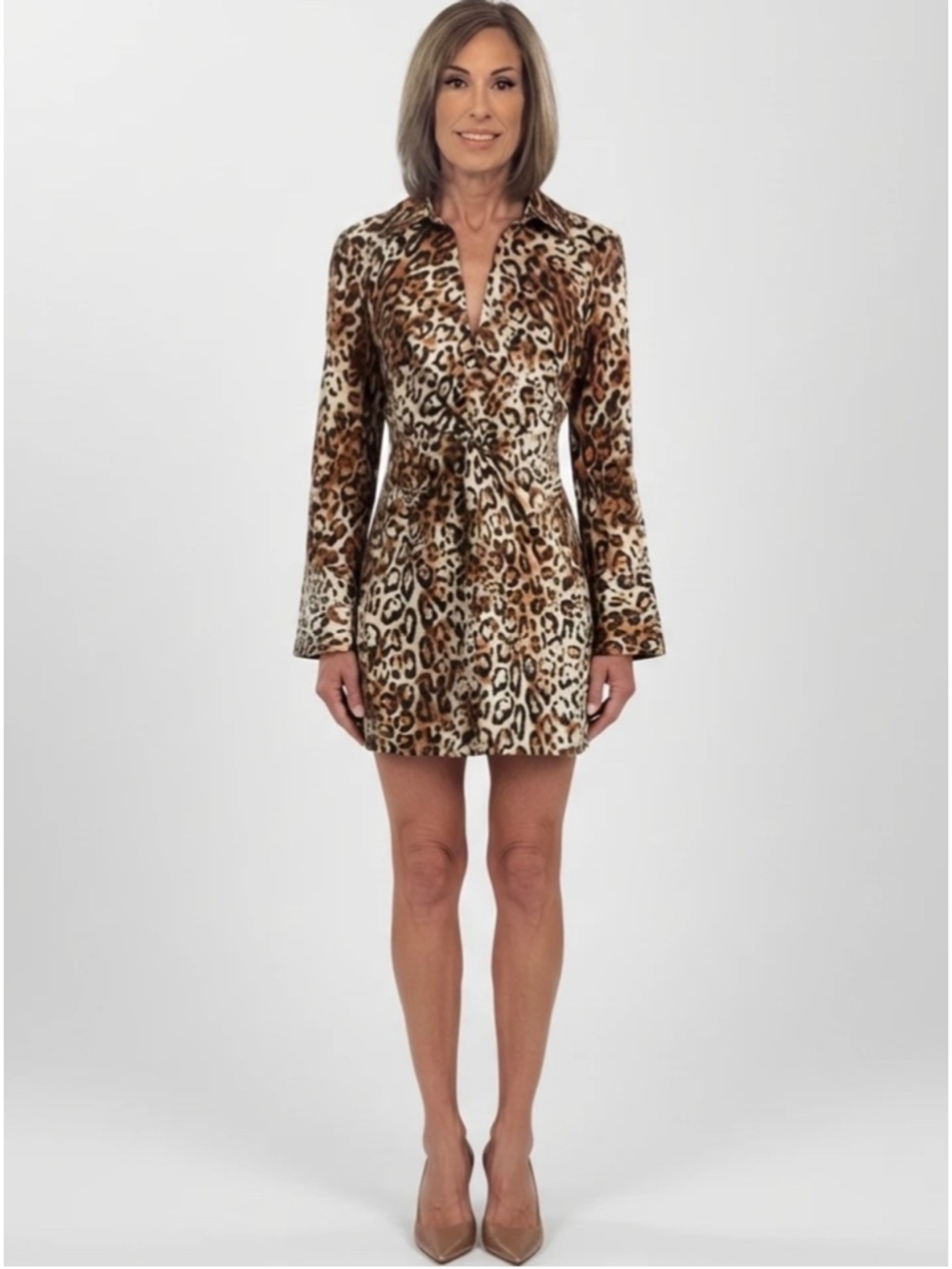 Cinq a Sept McKenna Leopard Print Denim Mini Dress Size 6, NWT